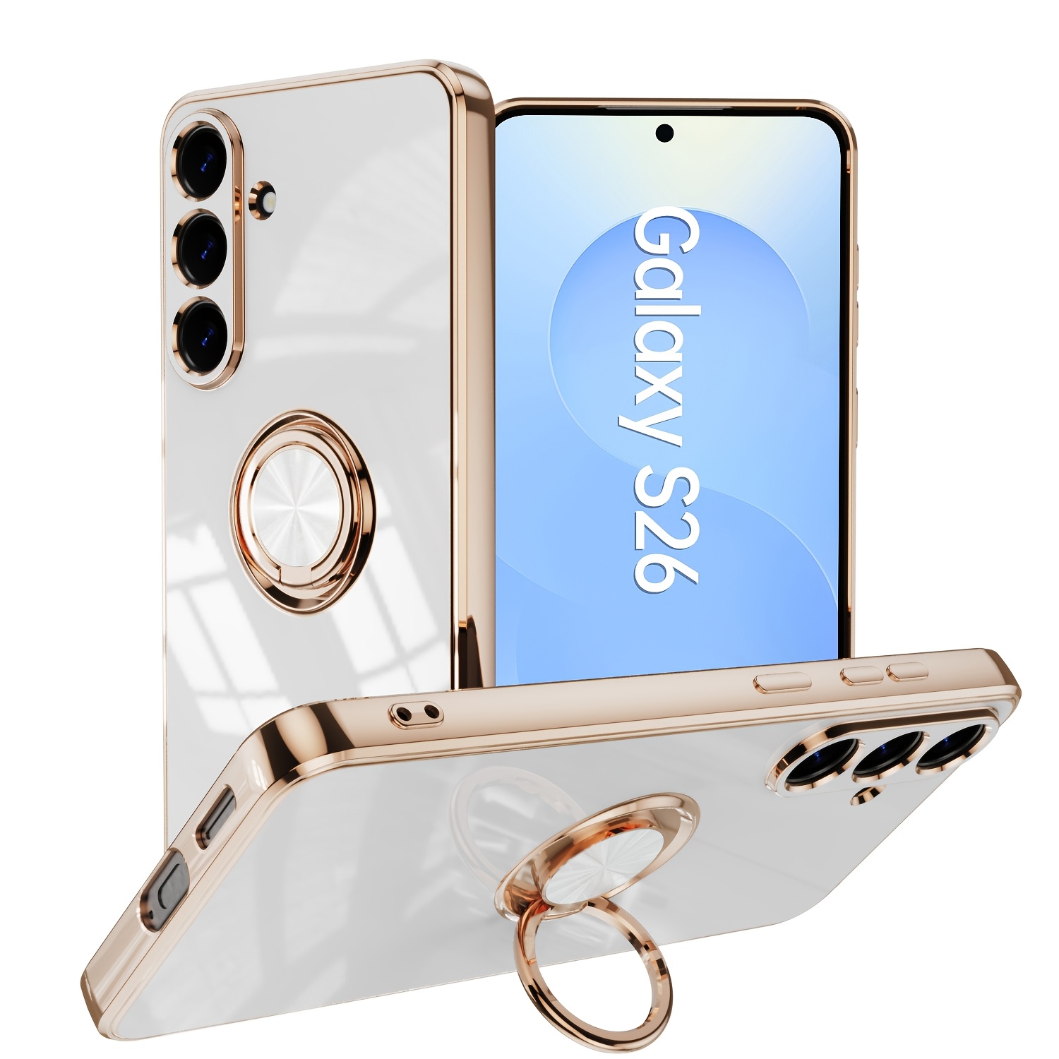 TEMU Phone Case: 2pcs Set (1 Phone Case With 1 Cleaning Bag) Luxury Electroplated Ring Phone Case, Ultra Soft And Stylish Case For Galaxy S26, S25,