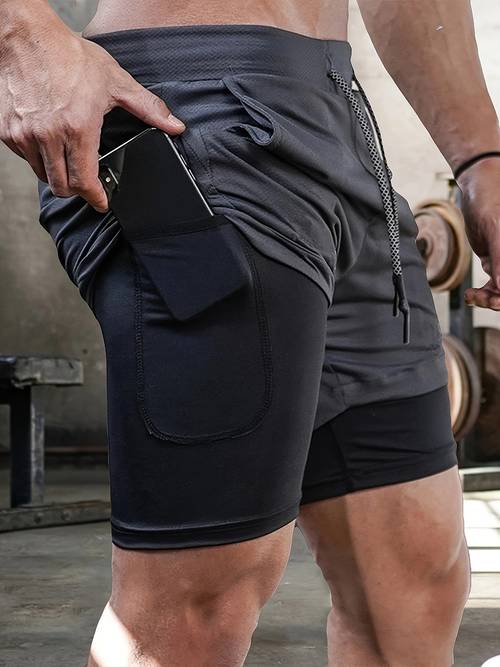 sommer herren doppellagige fitness shorts herren basketball shorts sport tights elastische sportshorts outdoor gym jogging kordelzug shorts fit schnelltrocknend futter anti-exposure kann westen und handtücher aufhängen