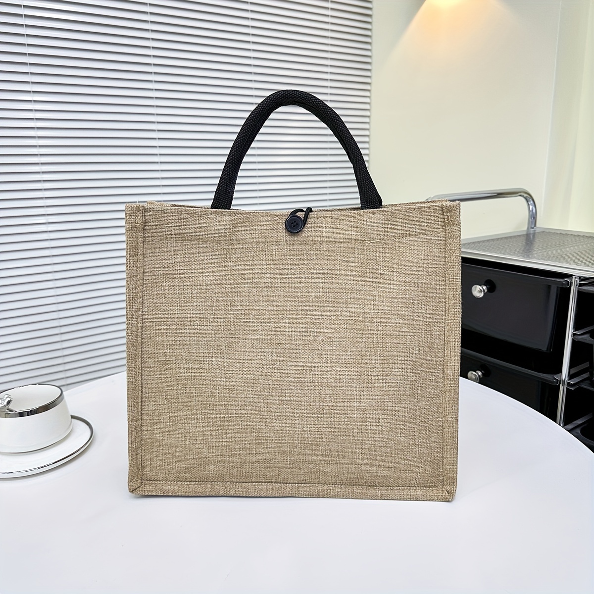 

Chic Khaki Linen Tote Bag - Spacious & Stylish, Work, Moms, And Makeup Storage