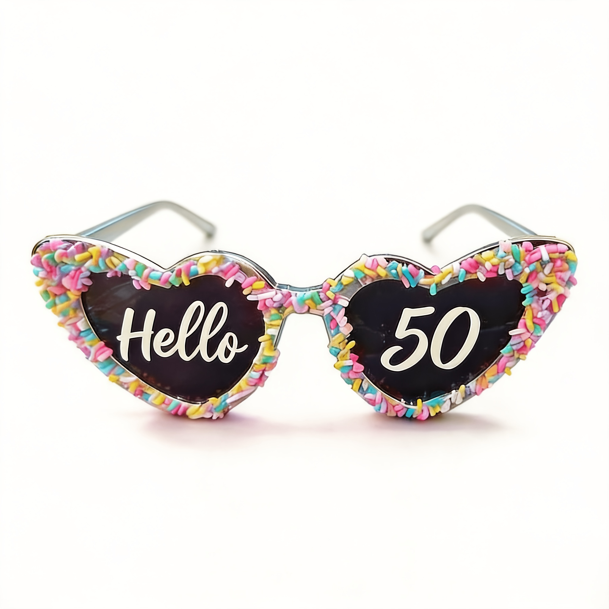 TEMU 1pc Hello 50 Heart Costume Glasses, Silver & With Colorful Sprinkles & Detachable Hello 50 , Photo Booth Prop, 50th Milestone Birthday Party