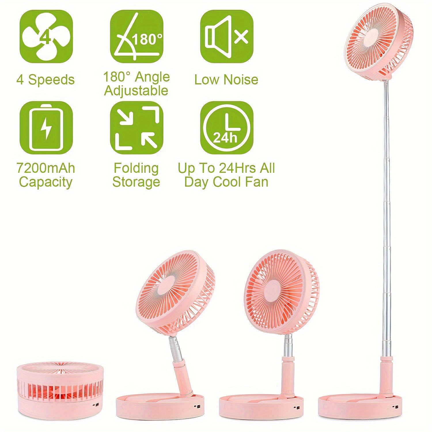 

Portable Folding Desk Table Fan Quiet Usb Rechargeable Telescopic Standing Floor Fan