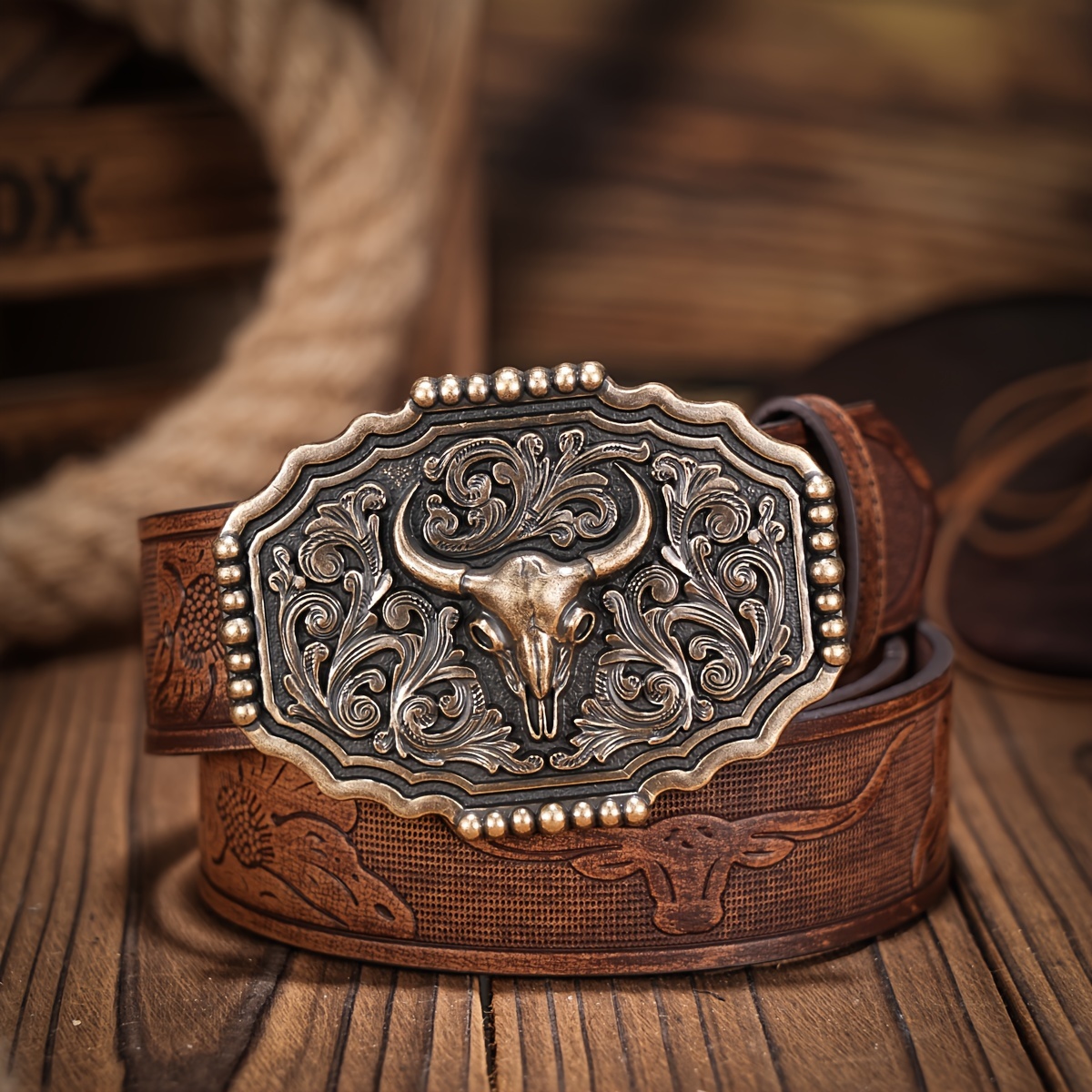 Fashion Men's Western Style PU Leather Bull Buckle Belt Suitable For Pants  Jeans