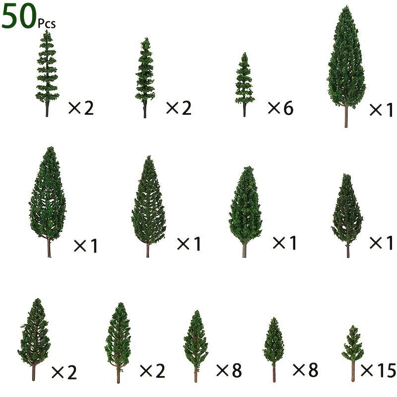 50pcs Ho Scale Miniature Pine Trees | Plastic Evergreen Forest | For Realistic Railway Layouts, Forest Terrain, Military & Scene Building