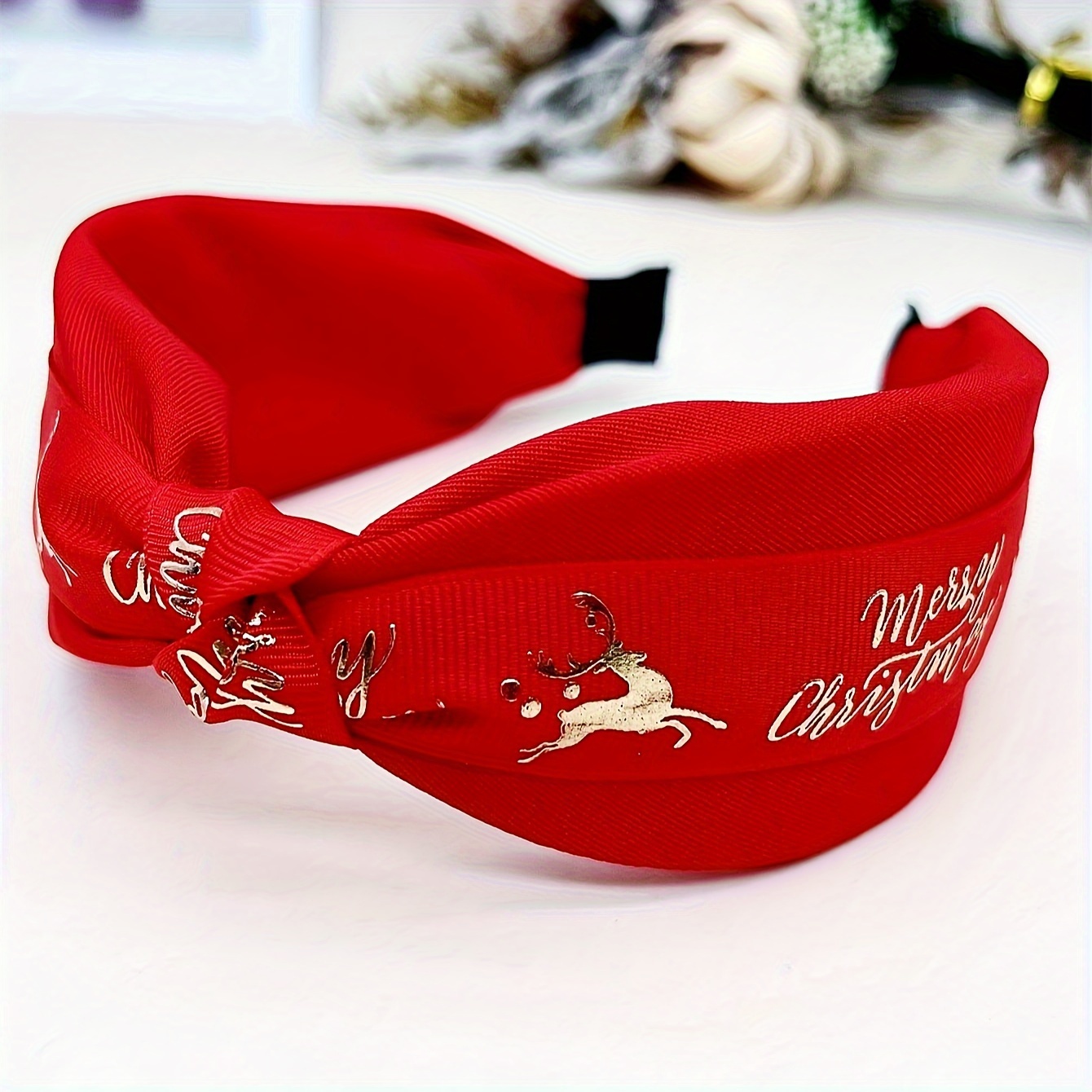 Image of 1pc Women's Sweet & Elegant Christmas Knotted Headband With & Holly Print - Soft Hair For Holiday Party, Knot Style For Updos, Ponytails, Braids - Festive Hair Decoration Suitable For Christmas