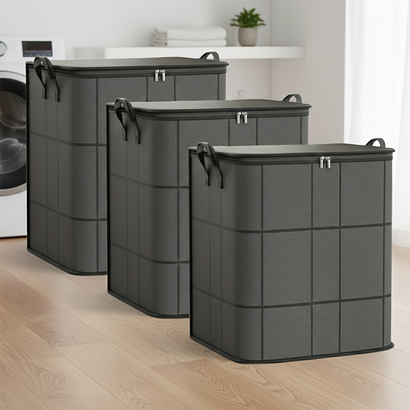 item picture 3pcs set of large clothing storage bags wardrobe organization boxes foldable storage containers with reinforced handles and sturdy zippers ideal for clothes blankets quilts and more