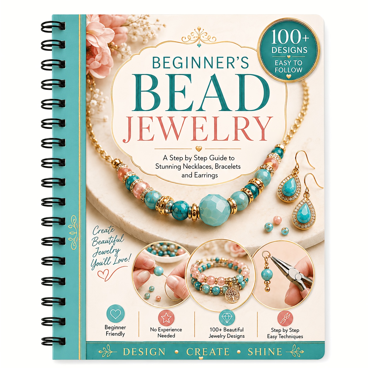 TEMU 1pc 2d Cover Beginner's Beaded Jewelry Making Tutorial Coil Notebook, Necklace Bracelet Earring Diy Design Starter Guide, 100+ Exquisite Design