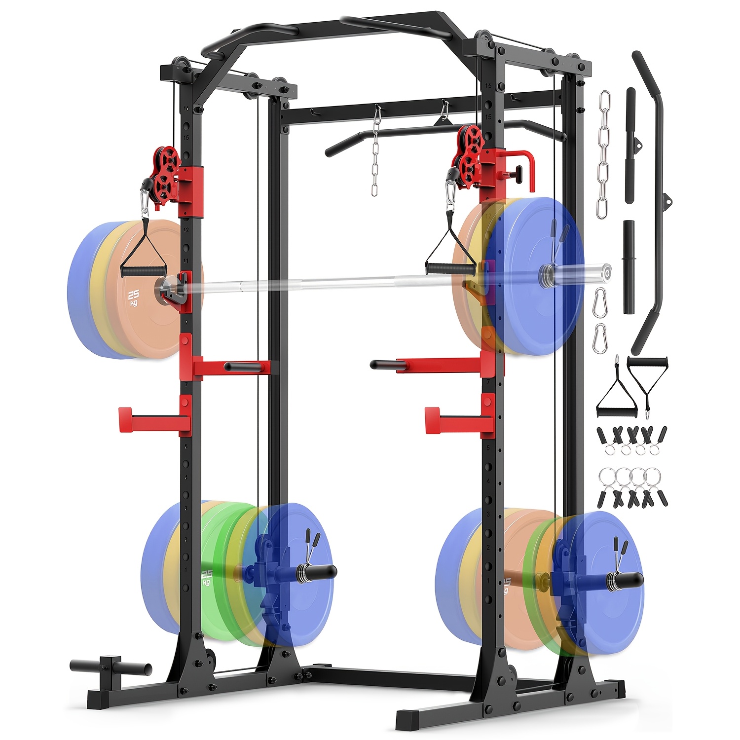 Danolapsi Smith Machine, 2000LBS Power Cage Squat Rack with Chest