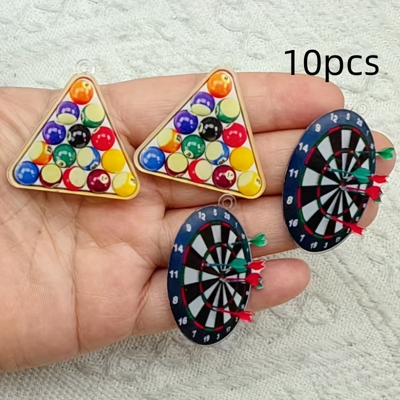 TEMU 10pcs Cible de fléchettes en acrylique et porte-clés de voiture créatifs de billard avec chaînes de pendentifs - Décoration de rétroviseur 2D,