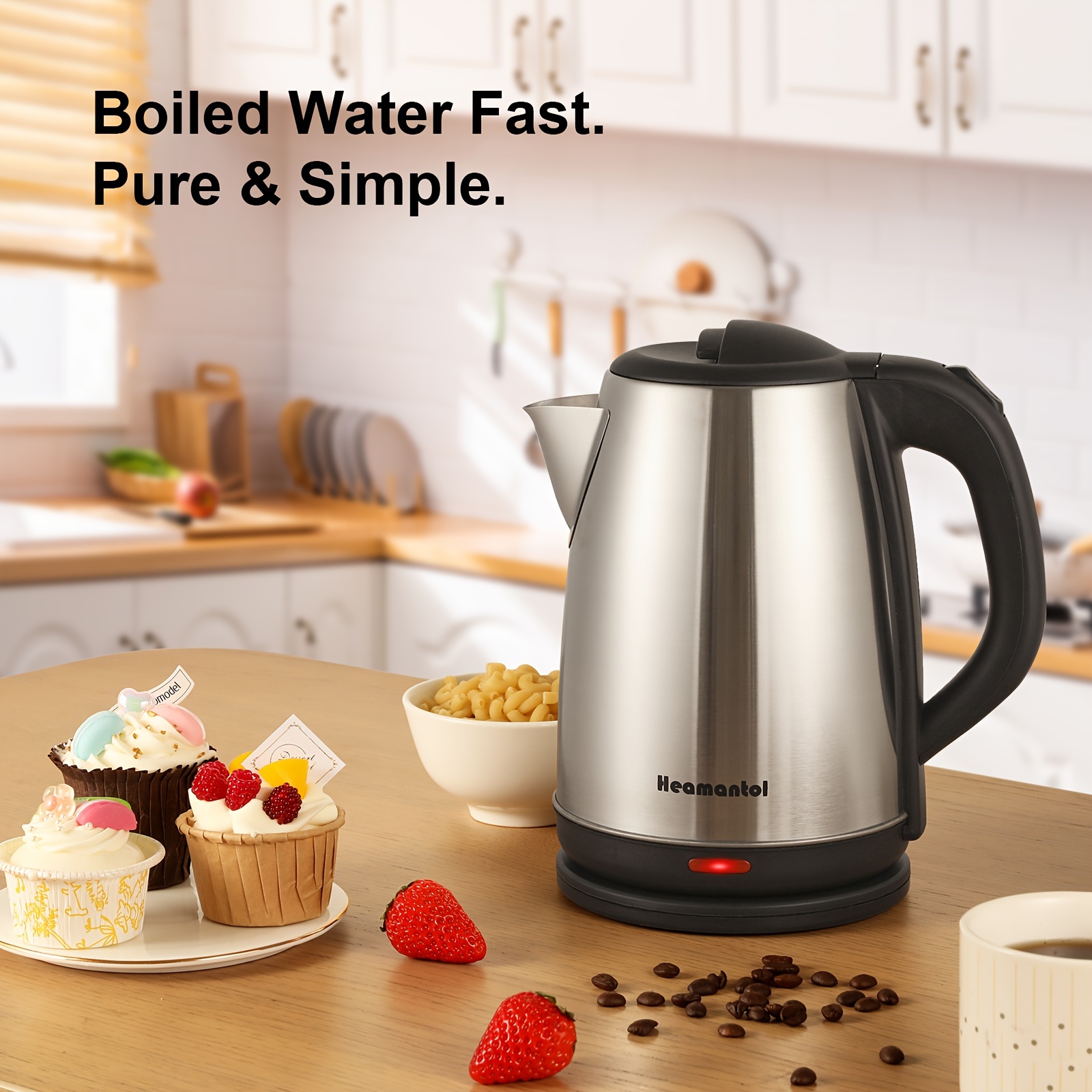  electric kettle 700w hot water kettle teapot boiler tea kettle pot auto shut off boil stainless steel double wall bpa 8l hot water boiler has heating base led indicator instant water heater for coffee tea details 2