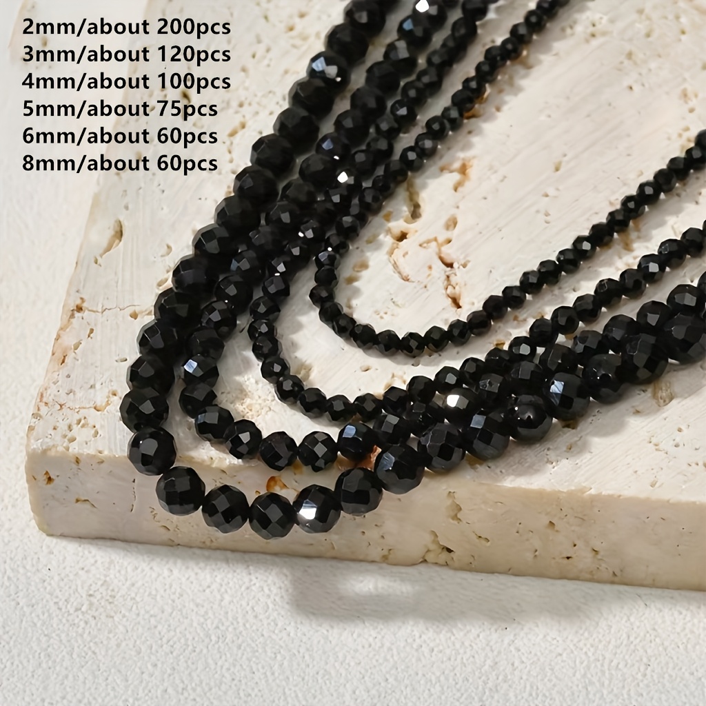 

2/3/4/5/6/8mm 200/120//75/60/60pcs Perles en verre noir facettées Perles d'espace minuscules soi- des bijoux en de collier de bracelet