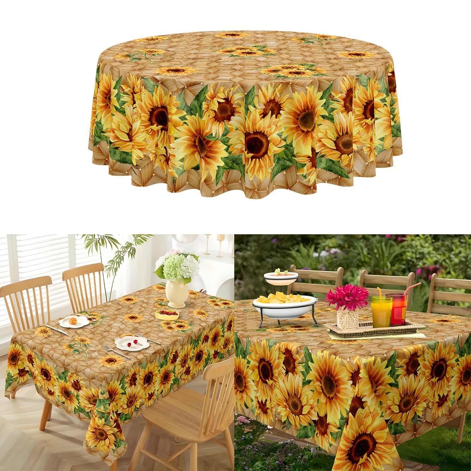 

Rustic Sunflower Tablecloth - Washable Polyester, Indoor/outdoor Dining & Home Decor, Farmhouse Style, Round/rectangle Options