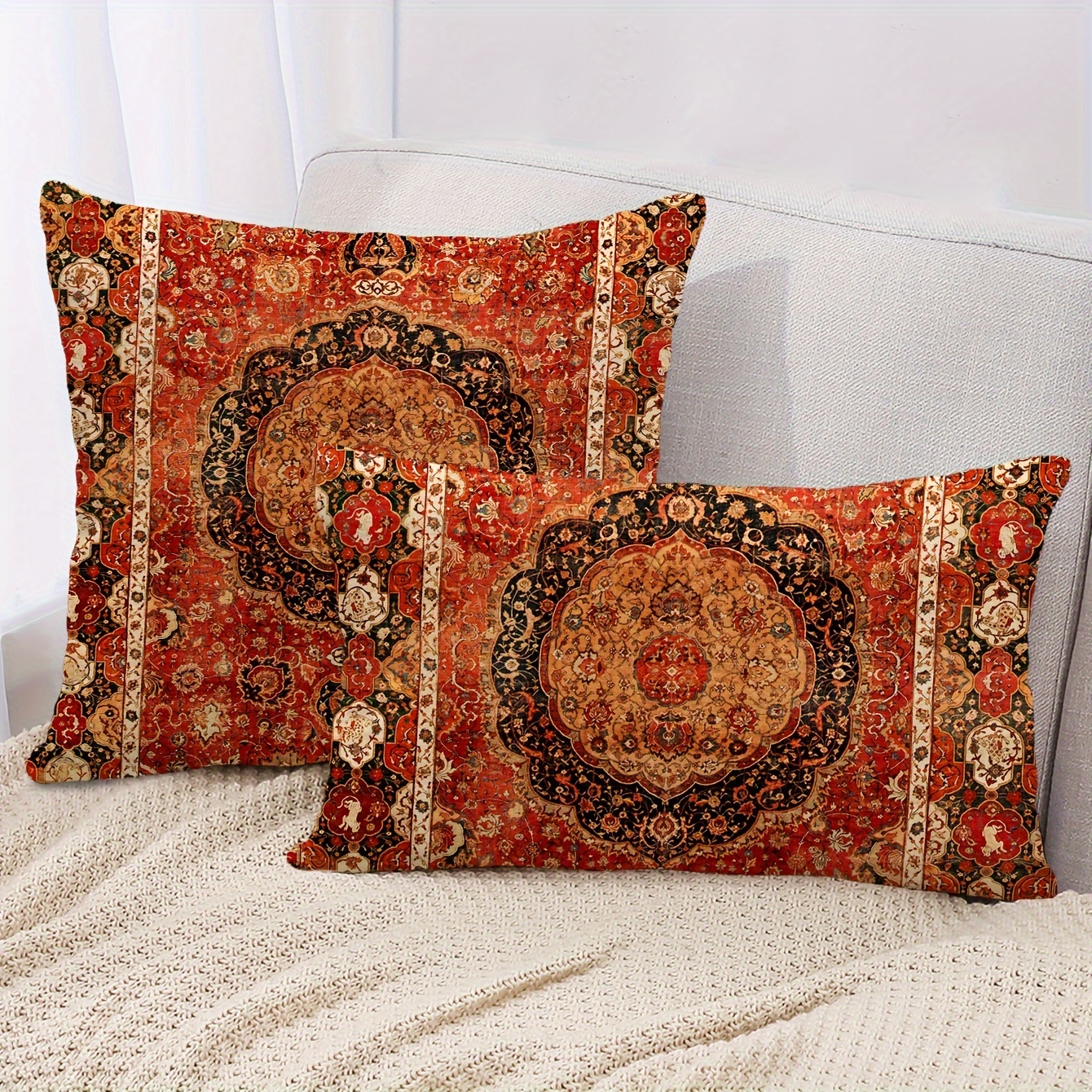

2-pack 17x17 Inches Bohemian Throw Pillow Covers, Decorative Sofa Cushion Covers, 100% Cotton Blend, Vintage Boho Style, Cozy Home Living Room Decor, Pillow Inserts Not Included