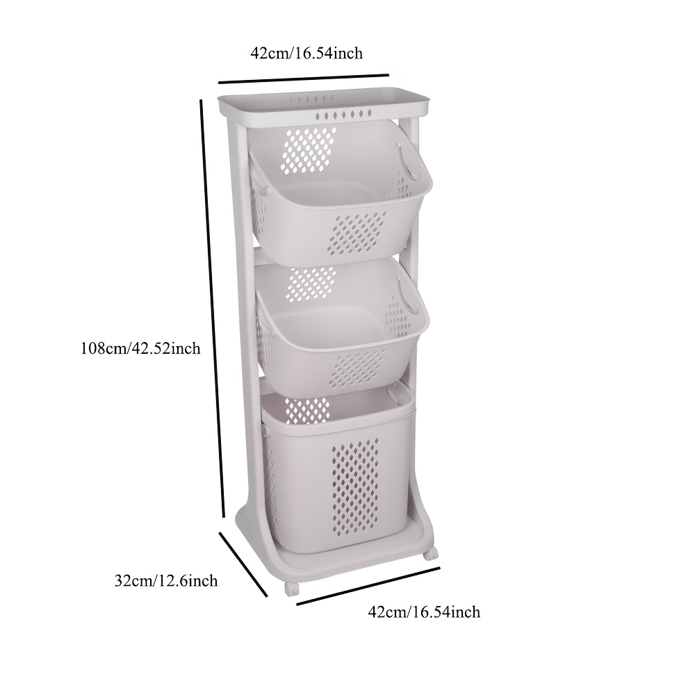 Bathroom Shelving Unit, Laundry Basket, Bathroom Storage Furniture, Plastic Shelving Unit, Ideal For Bathrooms, 42x32x108, Gray, Shelves