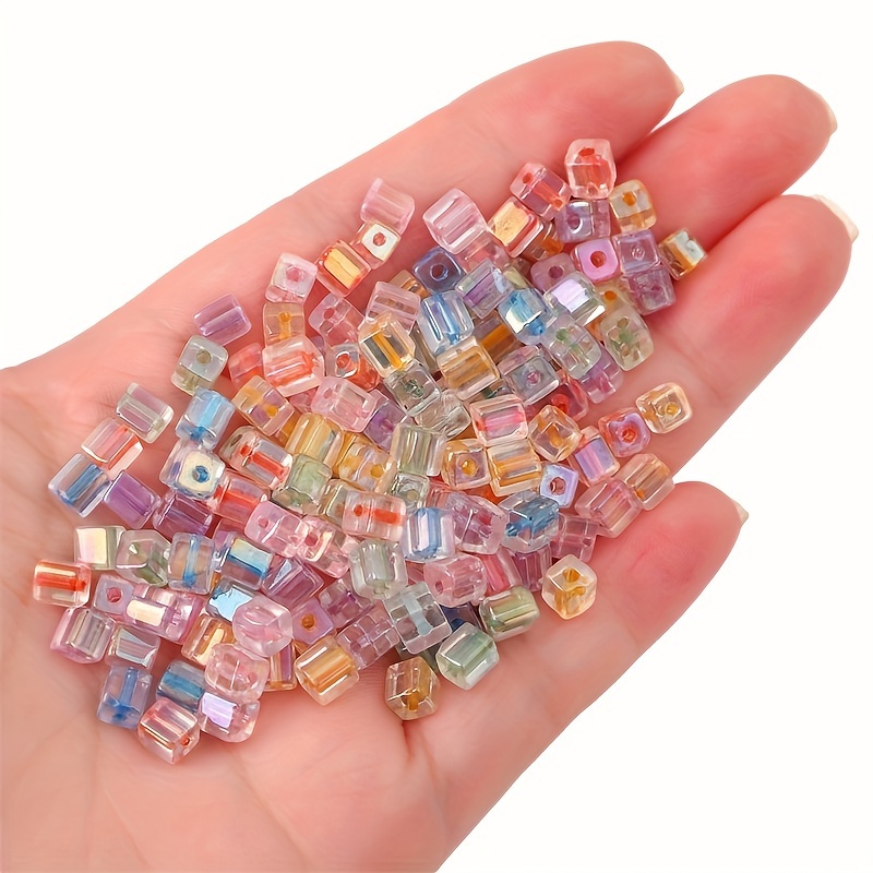 500pcs 5mm Square Glass Iridescent Cube Beads For Diy Jewelry Making 