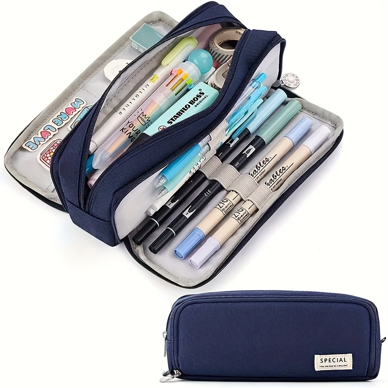 1 Fashionable Double Window Oxford Pencil Case For , Large Capacity Stationery Bag With Multiple Compartments, Durable Oxford Fabric For Office & Study Essentials