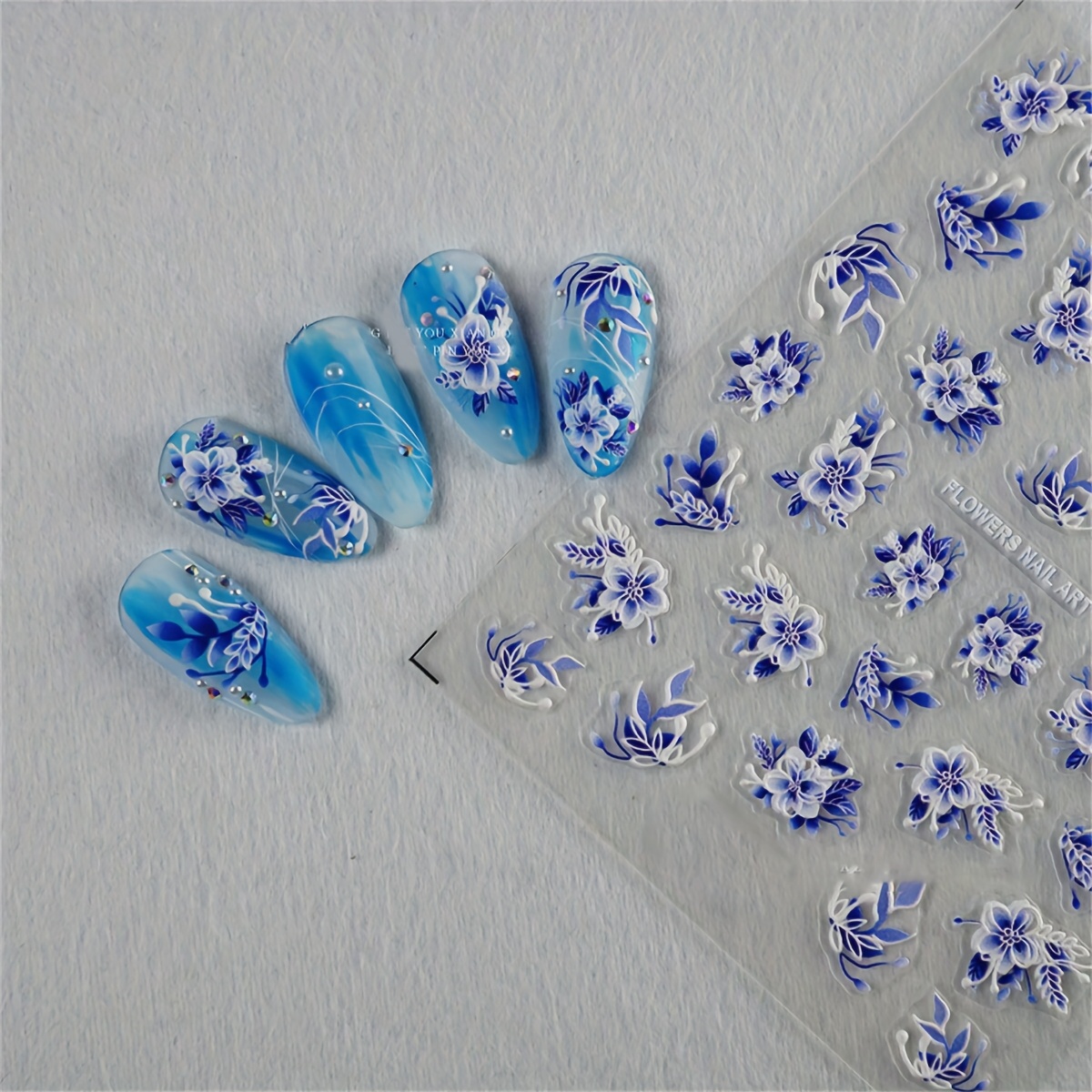 

1 Sheet Nail Stickers Flowers 3d Embossed Nail Art Decal Sliders Decorations Manicure Accessories Press On Nails Tabs Nail Glue Sticker For Friend Gift, Nail Art Stickers