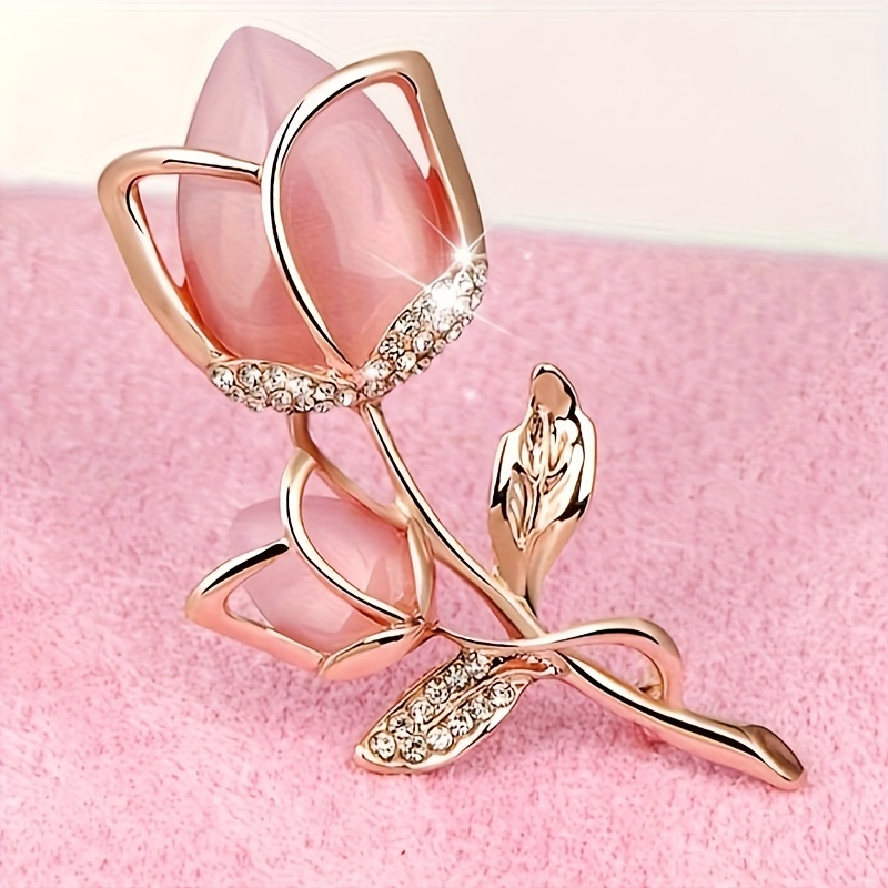 TEMU 1 pièce, broche en alliage rose fleurie, pin à cravate haut de gamme, idéale pour robes et pulls féminins, pour la Saint-Valentin, anniversaire