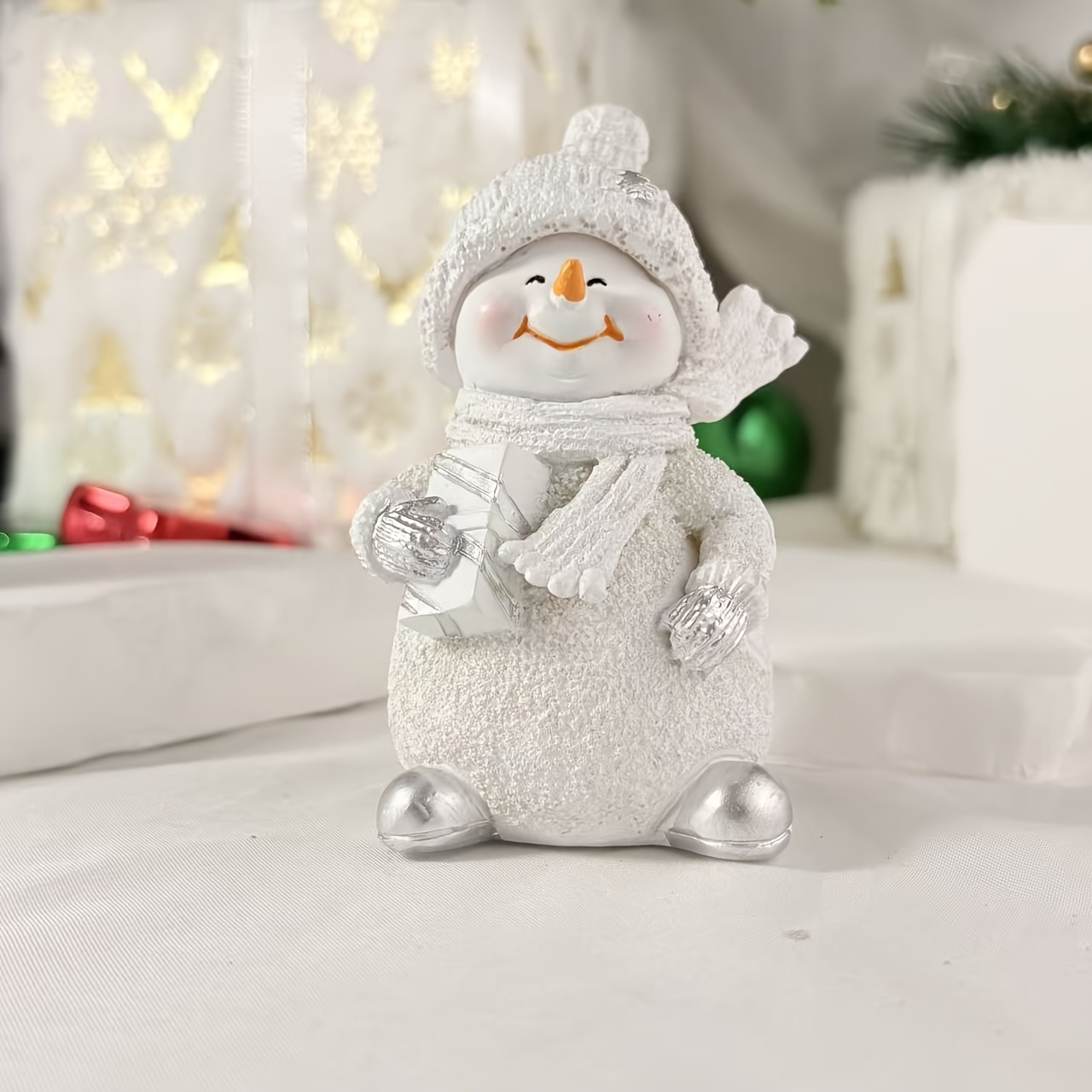 Image of 1pc Of Christmas Snowman Resin Ornament, Festive Decoration For Indoor , Christmas Gift, Snowman Figurine