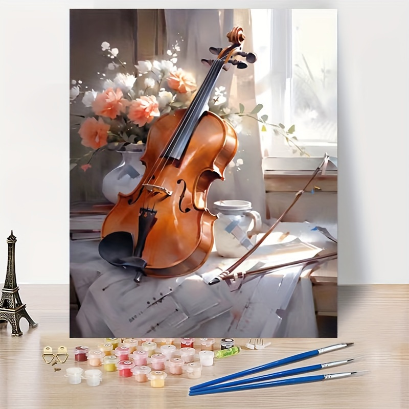 

1pc Painting By Numbers Violin Frameless Hand-painted Paint By Numbers For Adults Acrylic Kits Decorative Painting Suitable For Adult Beginner Enthusiasts 40x50cm/16x20in