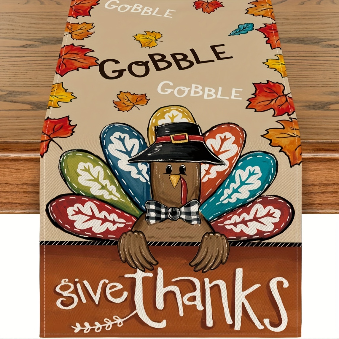 

Thanksgiving Turkey Linen Table Runner - Festive Fall & Autumn Decor, Machine Washable, Fade Resistant, Home & Party, Multiple Sizes Available (13x48/13x72/13x108/inch)