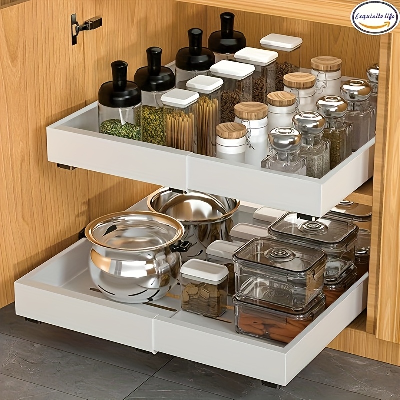 Full-extension Slide-out Cabinet Organizer, Expandable Drawer, Storage For Kitchen, Bathroom And Bedroom, Space- Storage For Cookware, Utensils, Toiletries