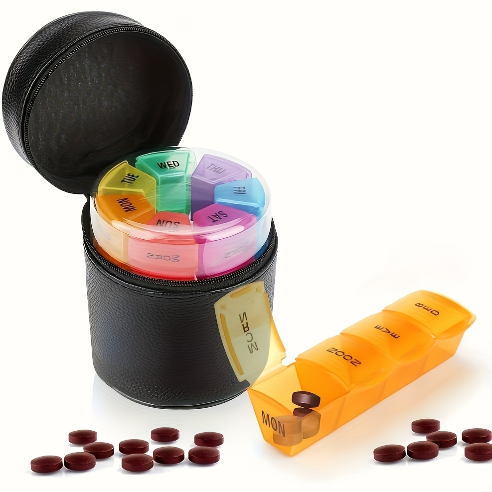 

7-day Pill Organizer With 4 Daily Compartments - Large Travel Case For Pills, Vitamins, Fish Oils & Supplements, Leather, Weekly, Box