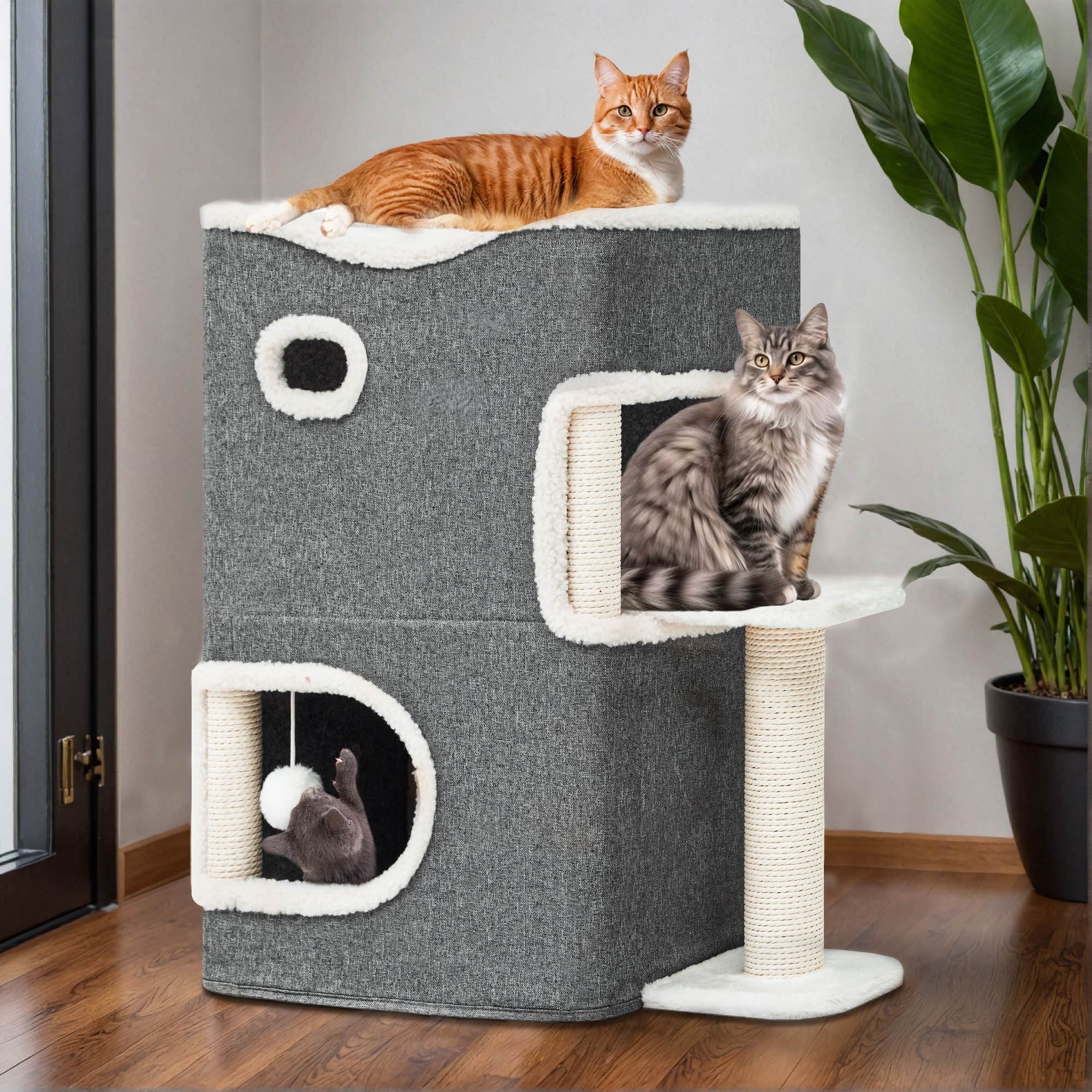 

Cube Condo 2 Level Indoor Cat House Cats Cave Bed W/ Scratching Post