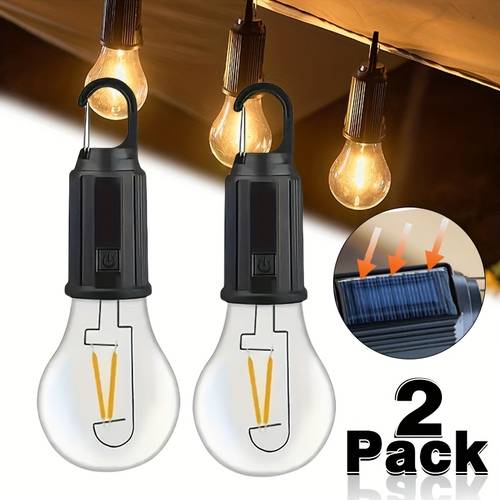 2pcs solar led outdoor pendant light usb rechargeable emergency flashlight portable plastic material with hook camping lamp courtyard decorative lighting for work hiking fishing party christmas