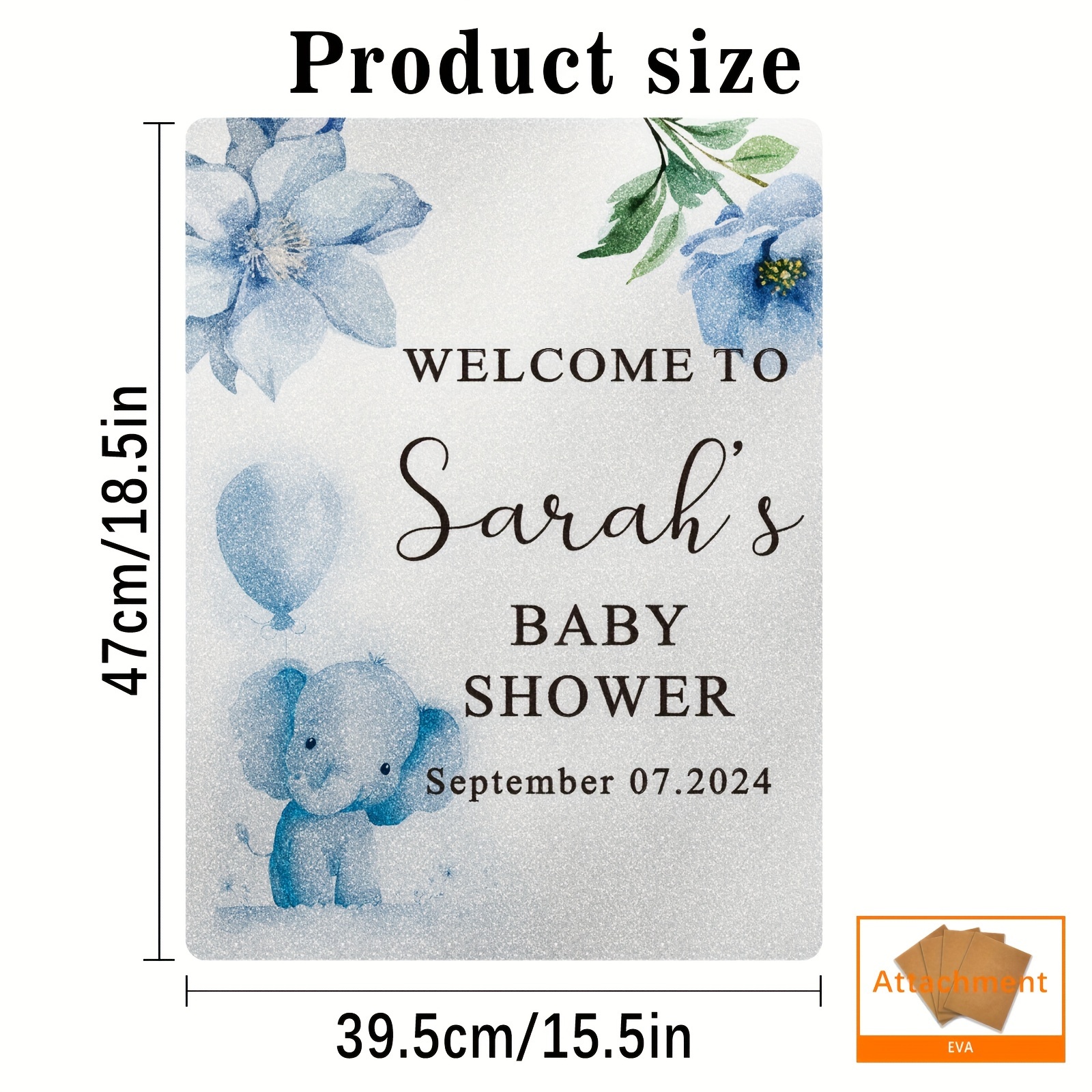 Image of Adorable , Customizable Sparkling Shower Sign - Personalized Name & Date, Happy Birthday & Welcome Indicator With Design For Gender Reveal, Baptism & More