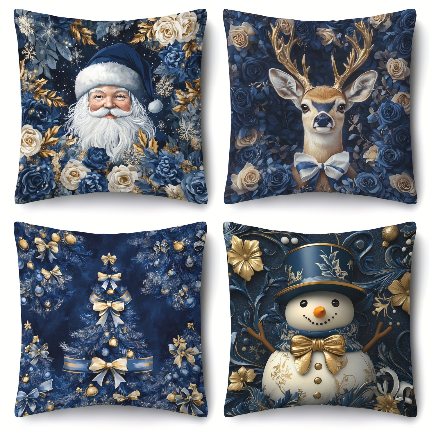 

4pcs Snowman Set Decorative Pillowcase 18 * 18 Suitable For , , Sofa Bed Christmas Decoration No