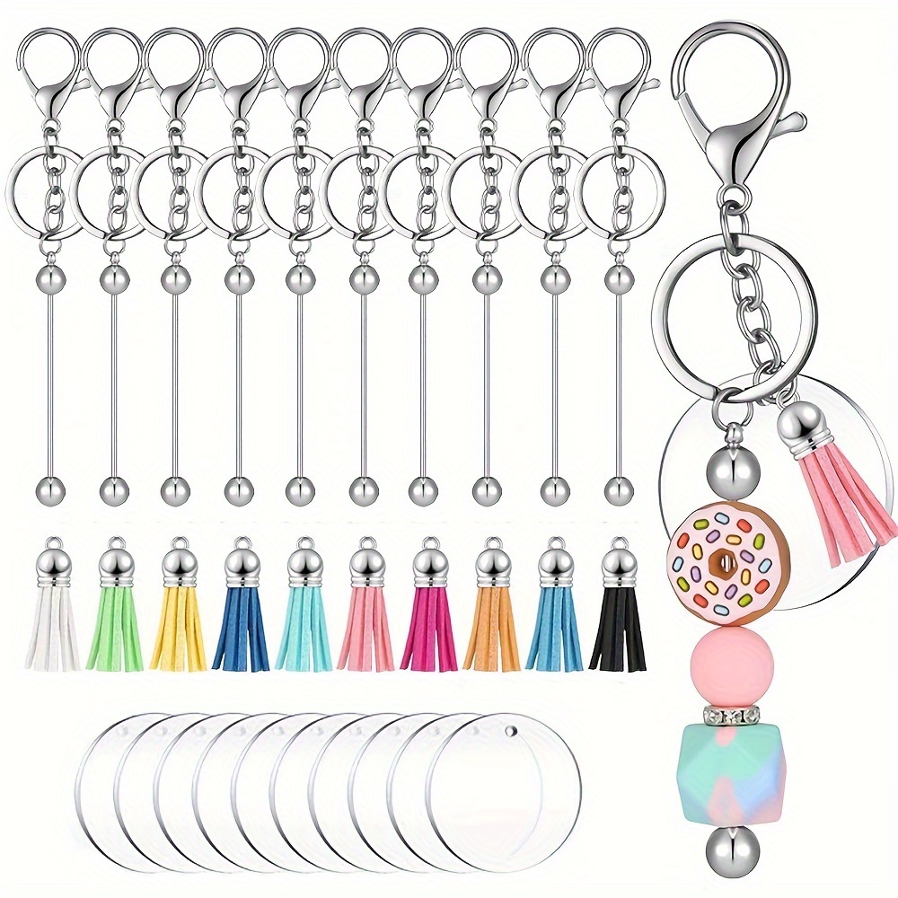 

30pcs Beadable Keychain Bars Blanks Set Including Beadable Key Rings Tassels Key Chains Acrylic Blanks For Keychain Diy