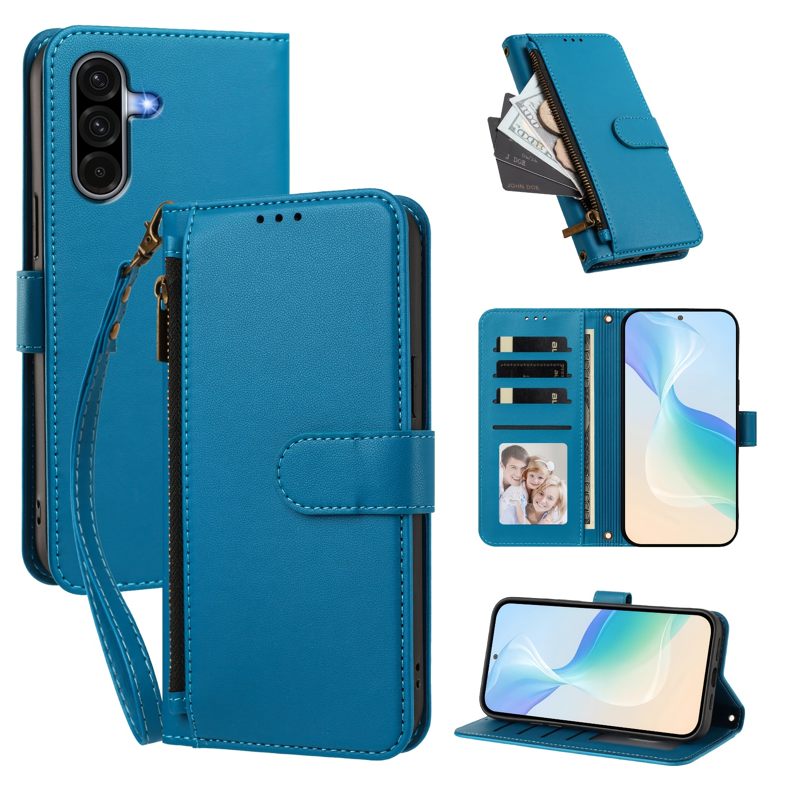 TEMU Phone Case: For Galaxy A17 4g 5g/compatible Galaxy A26 Case Zipper Bag, [4 Card Slots] Wrist Strap, Folio Cover With Card Holder Kickstand