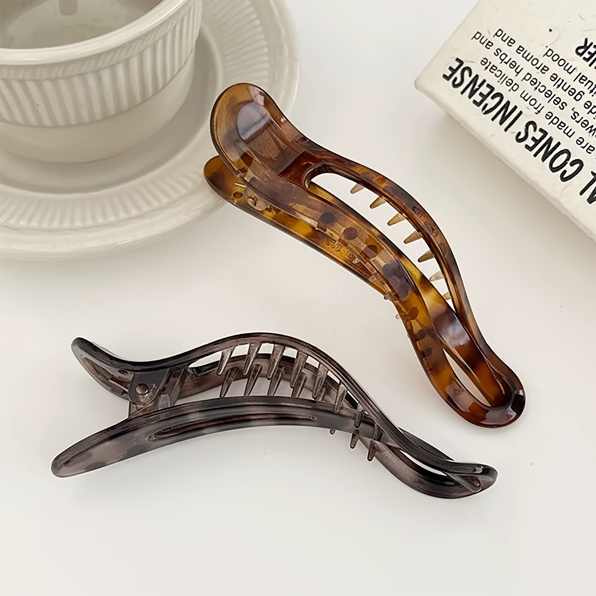 TEMU 2pcs Retro Elegant Duckbill Hair Clips - Tortoiseshell Color Gradient, One-piece Design For Secure Hold, Versatile For Ponytails, Buns & Updos,