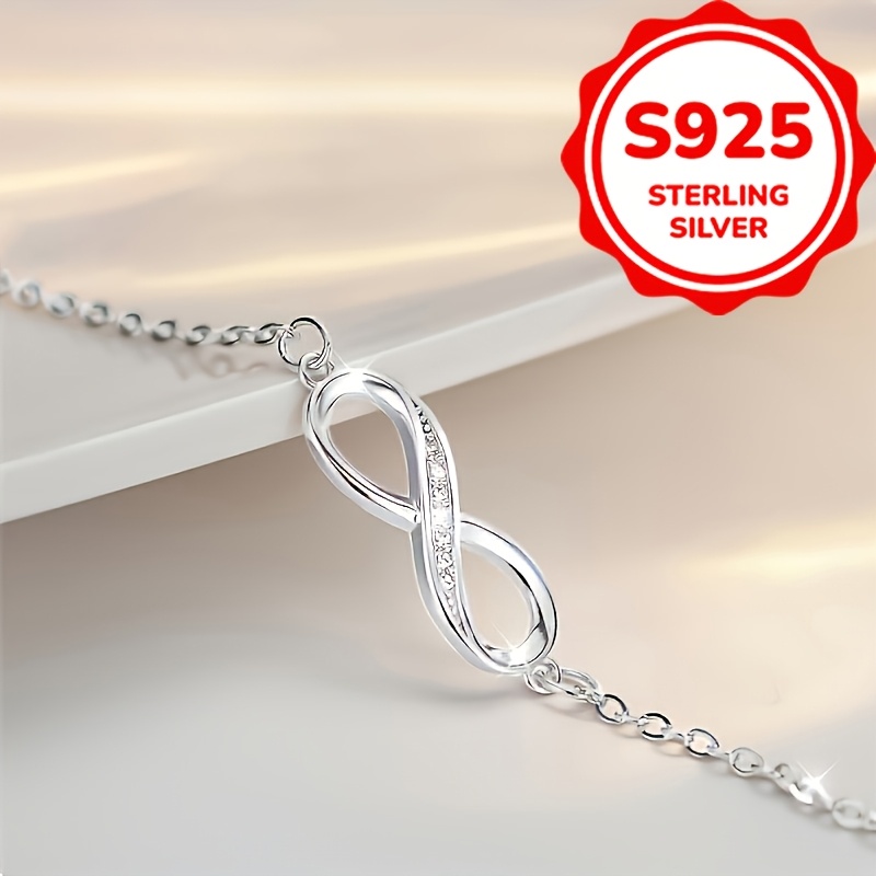 Fashionable S925 Silver Figure 8 Anklet with Zirconia Inlaid
