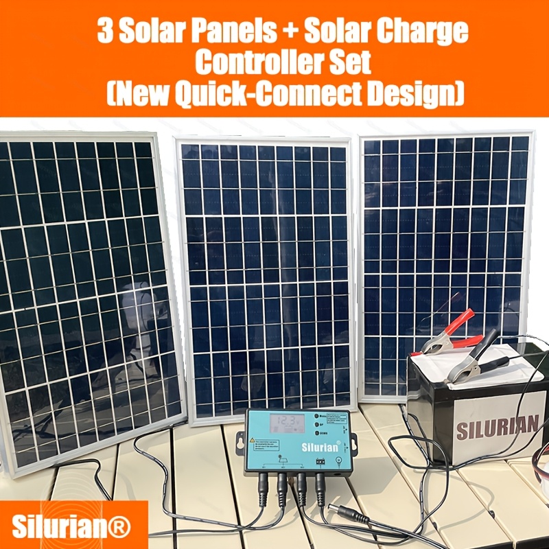 Kit de panel solar Silurian 1pc/2pcs/3pcs + 1 conector rápido 30A, controlador solar, ideal para cargar equipos como patios, camping al aire libre, vehículos recreativos (RV) y monitorear luces de calle