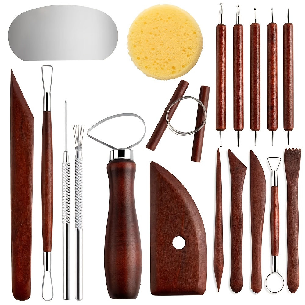 Image of 19pcs Pottery Clay Sculpture Tool Set - Wooden Clay Sculpture Modeling Pottery Art Pottery Tools - Used For Pottery And Pottery Sculptures