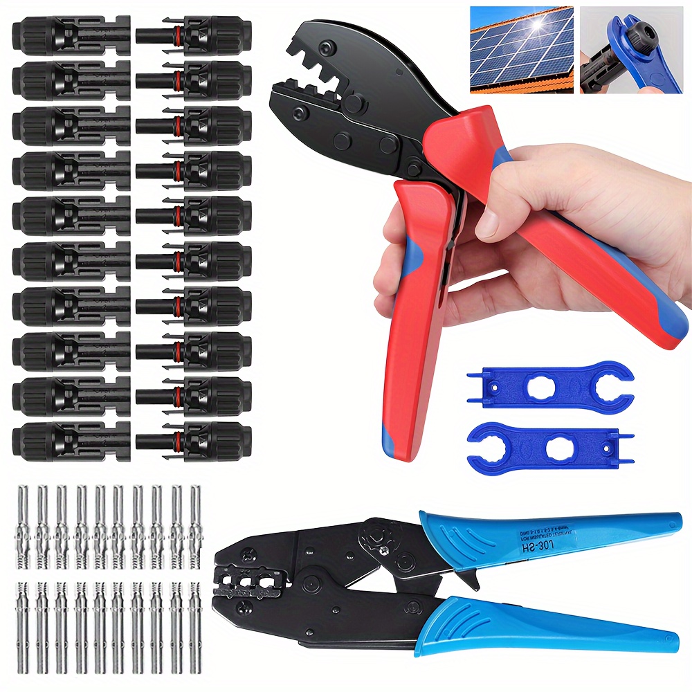 

Solar Panel Crimping Tool Kit With 10/20 Pairs Of Connectors And 2 Wrenches For Photovoltaic Wire Harness , Hand Crimpers For Home Solar Without Electricity Use