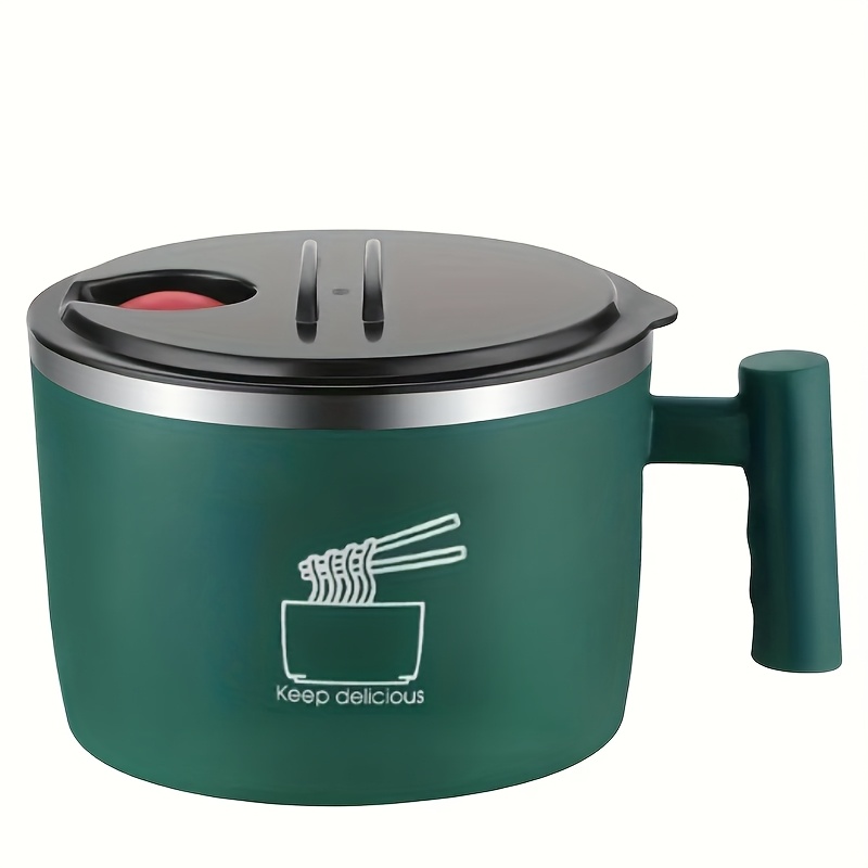 TEMU 1pc, Stainless Steel Instant Noodle Bowl, Lunch Box, Bowl With Lid, Student Dormitory Instant With Lid, Sealed Portable Drain Bowl, Ramen Bowl,
