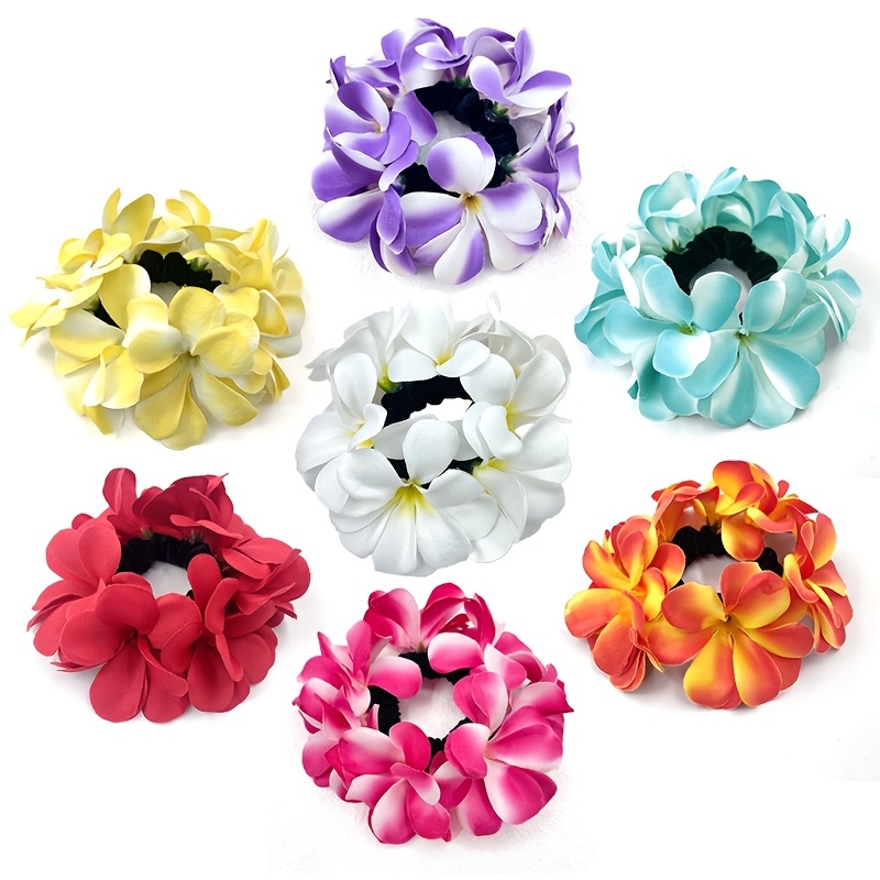TEMU 7pcs Set, Spring And Summer Simulation Egg Flower Rubber Band Hair , Hair Rope Head Loop, Bohemian Beach Accessories