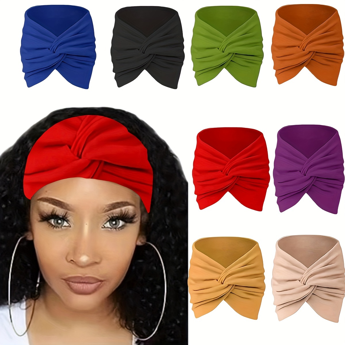 

8-piece Women's Fashion Printed Wide Knotted Headbands - Elastic, Non-slip, Vintage Style For Yoga, Running & Sports Headbands For Women Womens Headbands