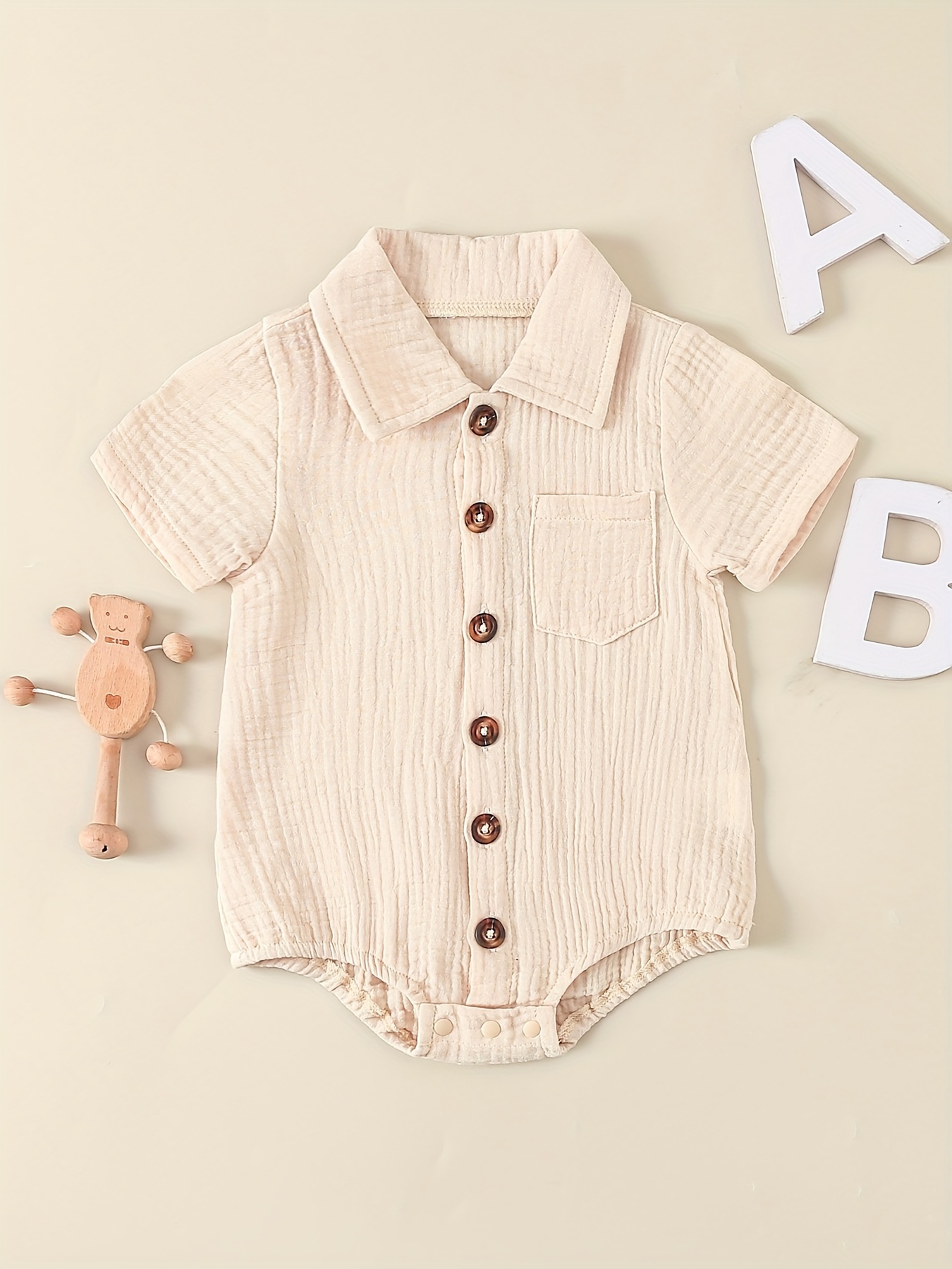 Baby Boy Solid Short-sleeve Snap Jumpsuit with Pockets