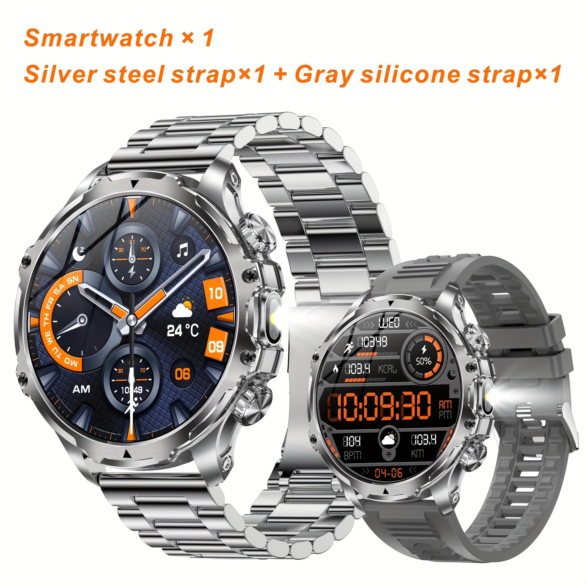 Sgddfit 2025 Smartwatch With Call Function | 2 Bands Included, 800mah Battery, 4.7cm Hd Full Touch Screen, 100 , Flashlight, Pedometer, Activity Data, Alloy, Wireless 5.2, Magnetic Charging