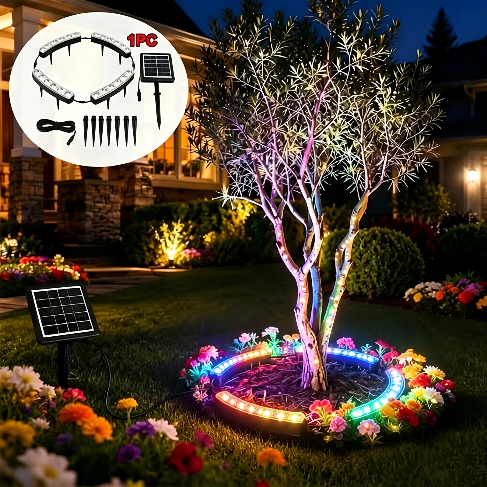 TEMU Lumières Câlineuses d'Arbre à Énergie Solaire, Éclairage Paysager LED Extérieur IP44, sur Anneau d'Arbre Toutes Saisons pour Cour, Maison,