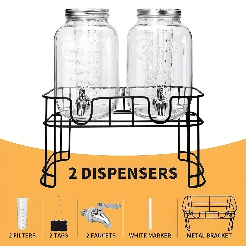2 Pack 1 Gallon Glass Drink Dispensers For Parties Drink Dispenser With And Stand, Juice Or Beverage Dispenser For Bbq, Picnic, Party, Laundry Detergent Dispenser
