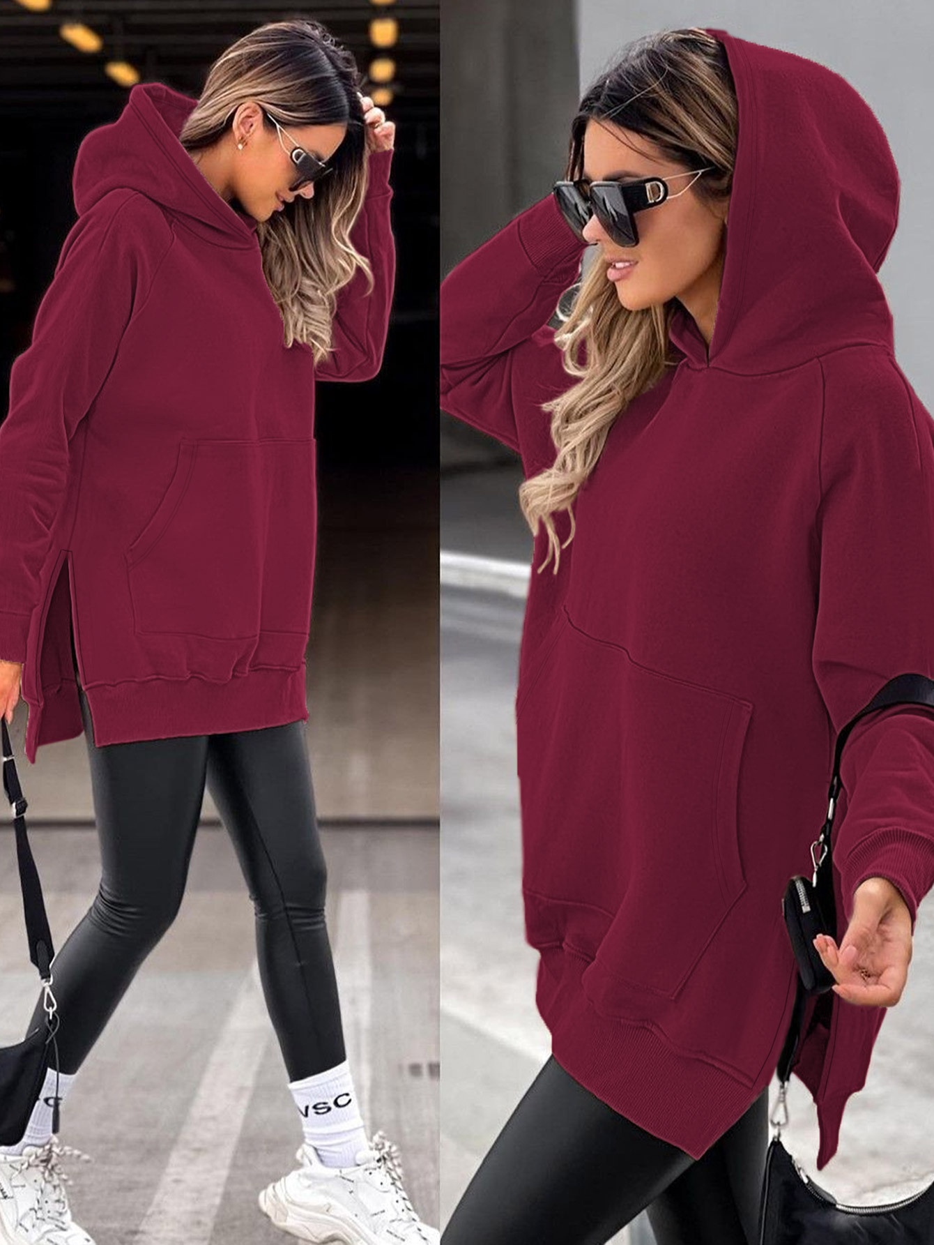 γυναικείο χουχουλιάρικο φλις μπλούζο με κουκούλα, πλαϊνό σκίσιμο & τσέπες - μακρυμάνικο casual πουλόβερ, μονόχρωμο, ζεστό & κομψό για φθινόπωρο/χειμώνα, casual φούτερ, |φλις μπλούζα με κουκούλα|φλις μπλούζα με τσέπες, μπλούζα φλις Στοιχεία είδους 7