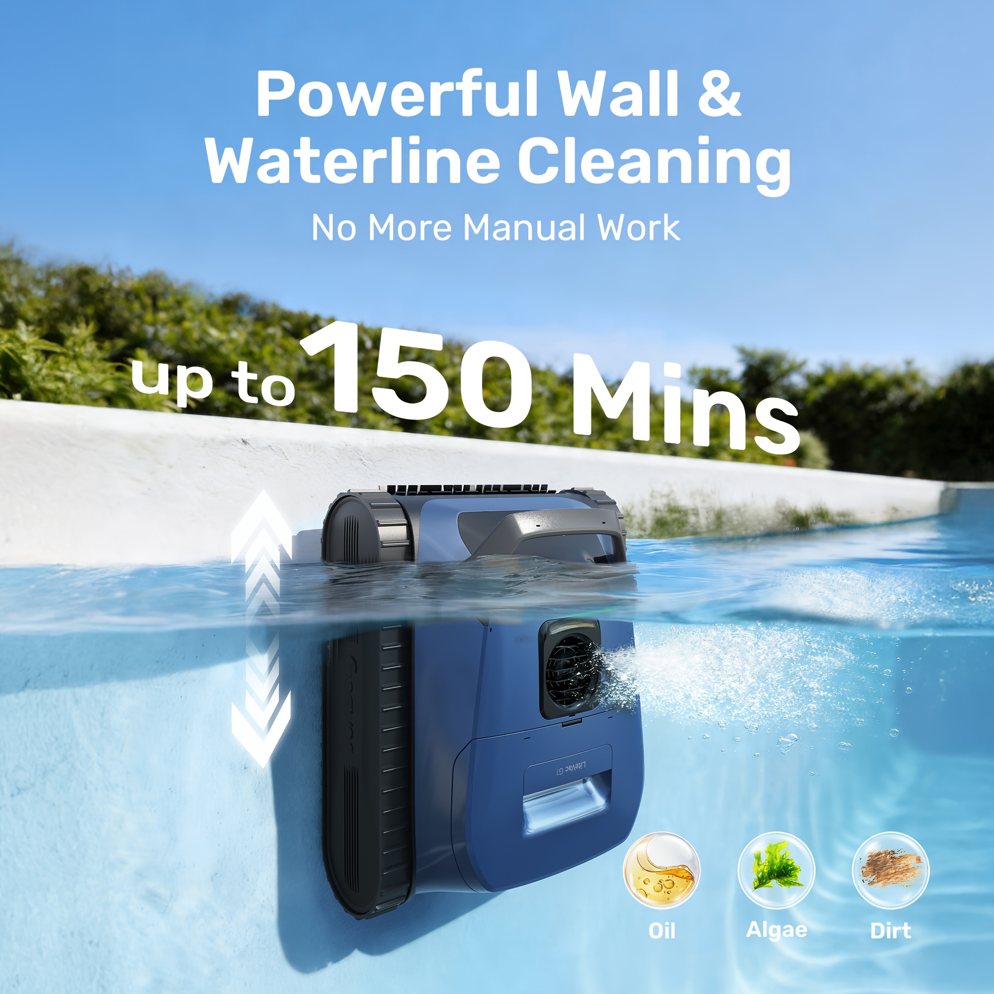 Image of Gosvor Litevac G1 Bottom And Wall Swimming Pool Robot Wall And Waterline And Platform Cleaning, 6.9 Kg Ultra Lightweight, Double Filtration, Smart Navigation And App, For Swimming Pools Up To 200 M²