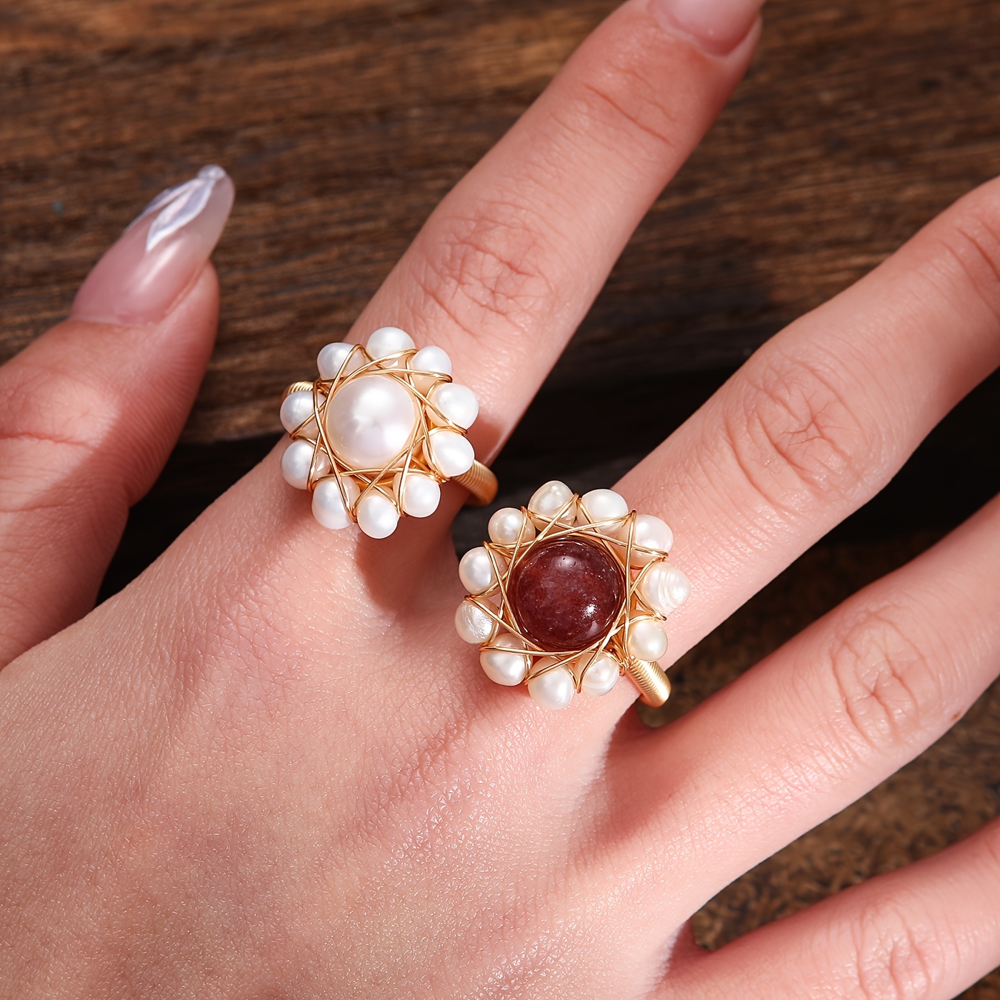 טבעת תכשיטים פרחונית מים מתוקים אחת לבני כל פנינת, בונד, בונד, בונד, בונד, עטיפת פניני מים מתוקים - טבעת נישואין וינטג'ים ייחודיות, אביזרי נישואין