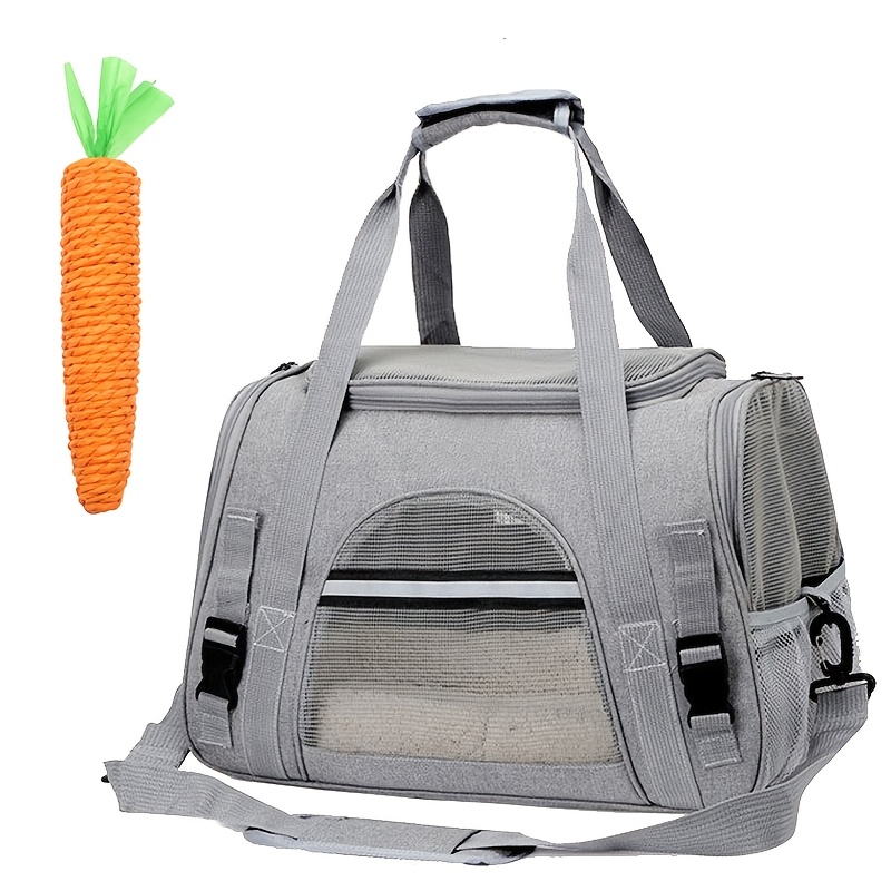 TEMU Portable Cat Carrier With And Carrot Toy - Breathable Travel Bag For Pet , Zipper Closure, Ventilated Mesh And Soft Lining, Perfect For Car And