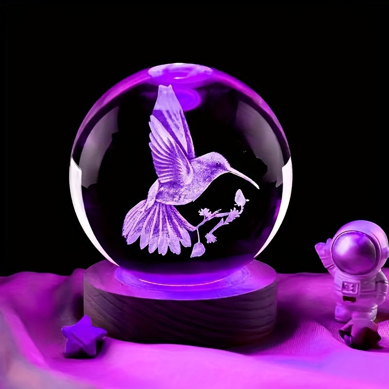 

1pc, 3d Hummingbird Laser Carved Crystal Ball Led Night Light, Birthday Gift For Wife And Parents Holiday Gift, 6cm Crystal Glass Ball Party Decoration, Home Decoration