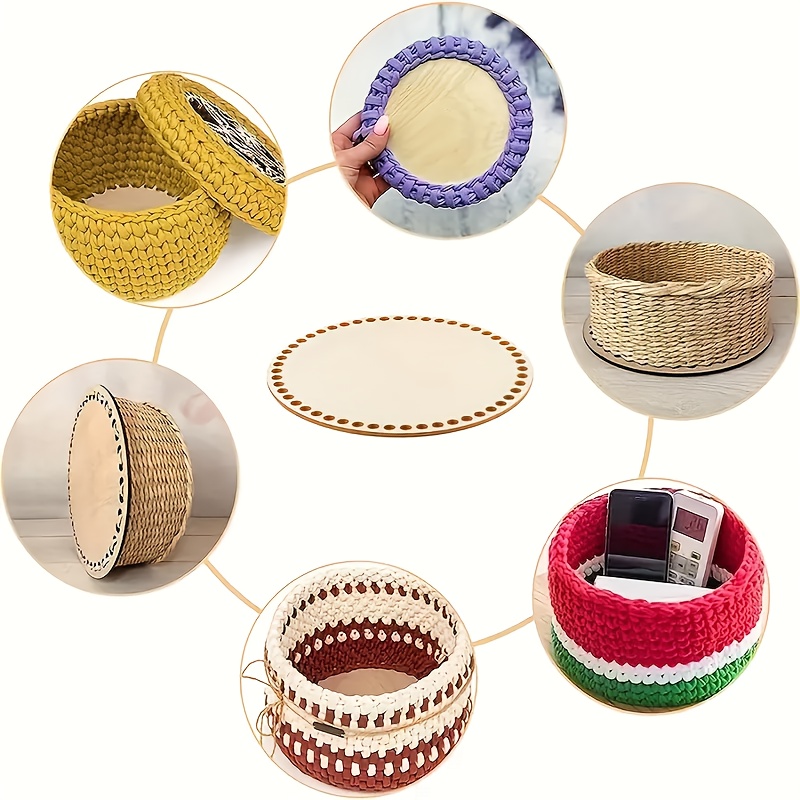 

Ensemble de 6 kits de fabrication de paniers crochetés avec base en bois - de décoration intérieure DIY, toutes , bois d', pour paniers et solutions de rangement faits à